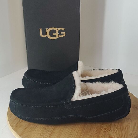UGG Ascot Slipper Black Suede Wool Comfort Loafer Men's US 8 NIB - Picture 4 of 15